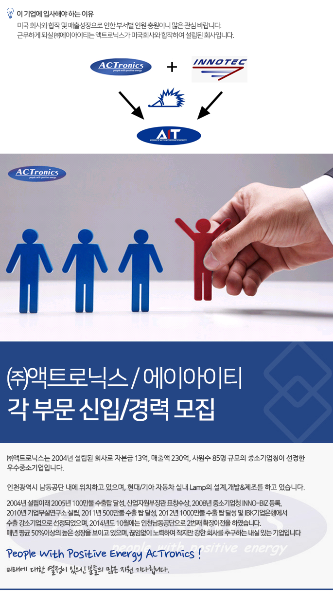 ㈜에이아이티/㈜액트로닉스 2017년 각 부문 신입/경력 모집