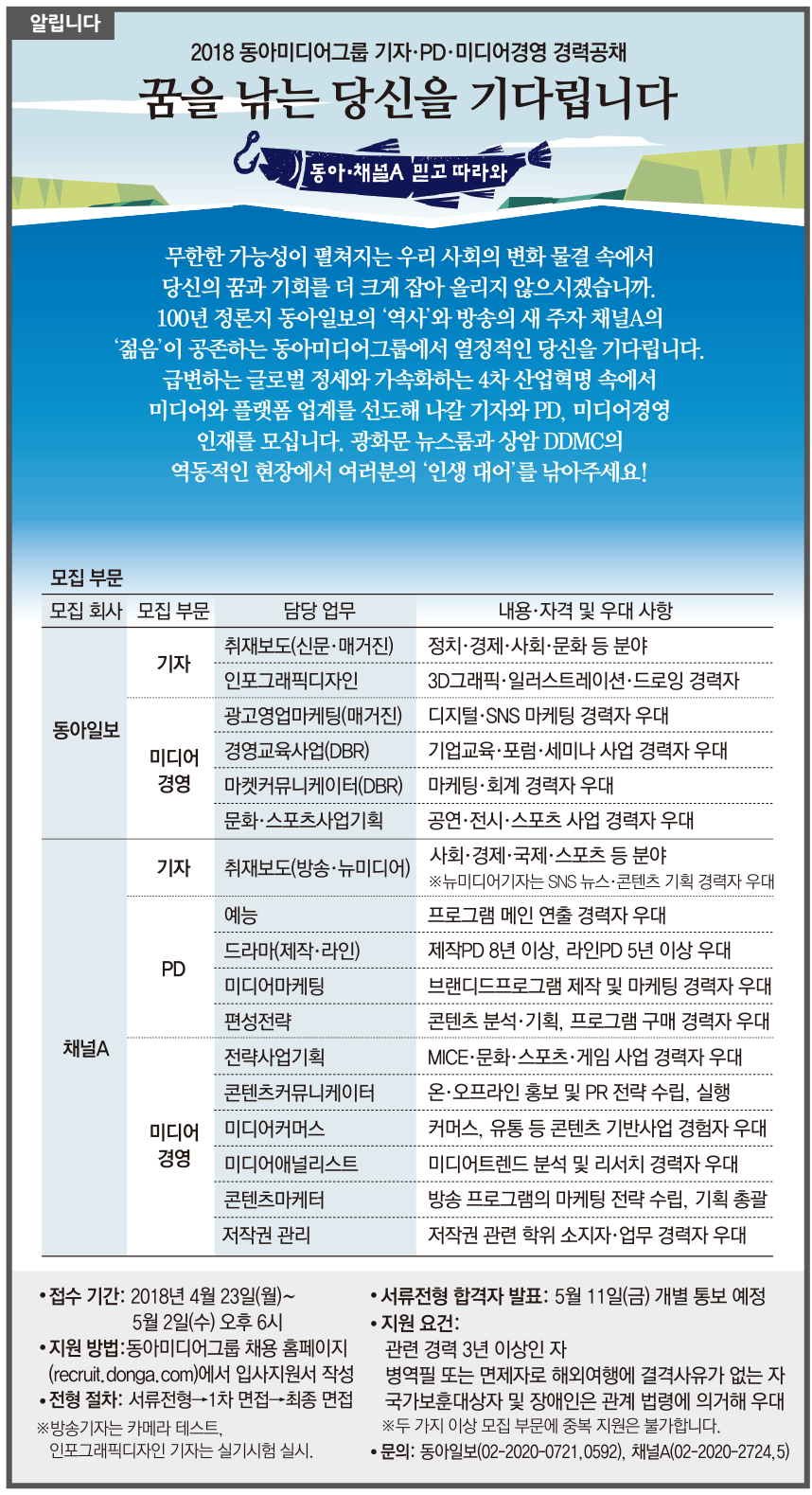 2018 동아미디어그룹 기자.PD,미디어경영 공개채용