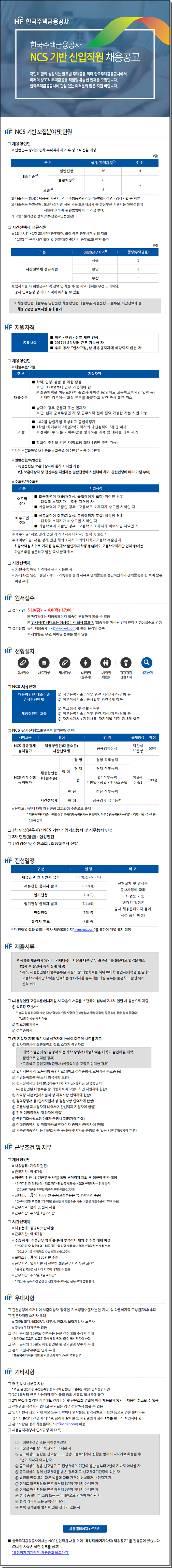 한국주택금융공사 NCS 기반 신입직원 채용공고