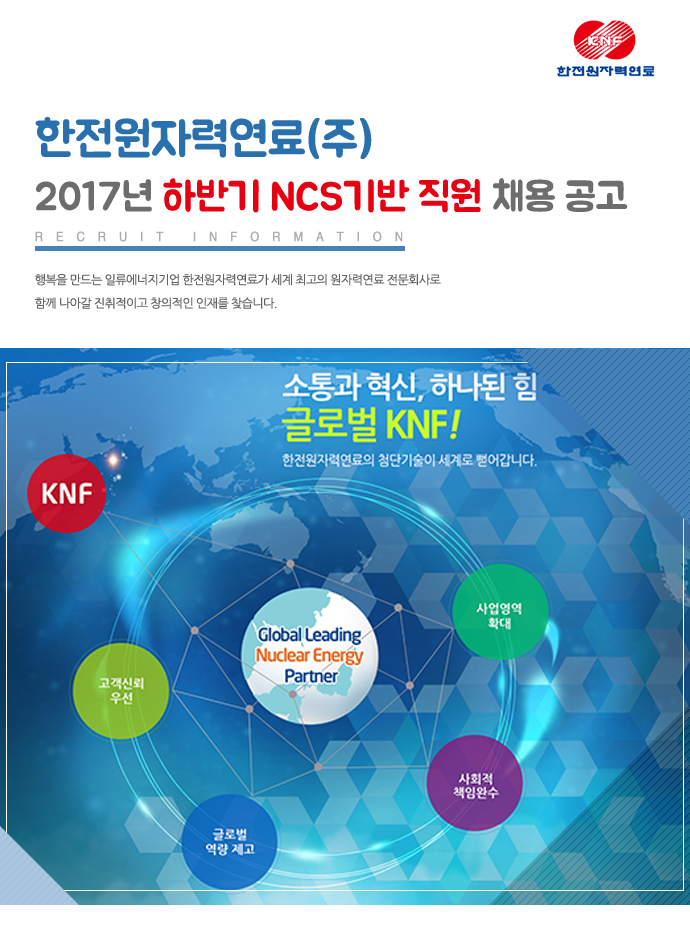 한전원자력연료㈜ 2017년 하반기 NCS기반 직원 채용 공고