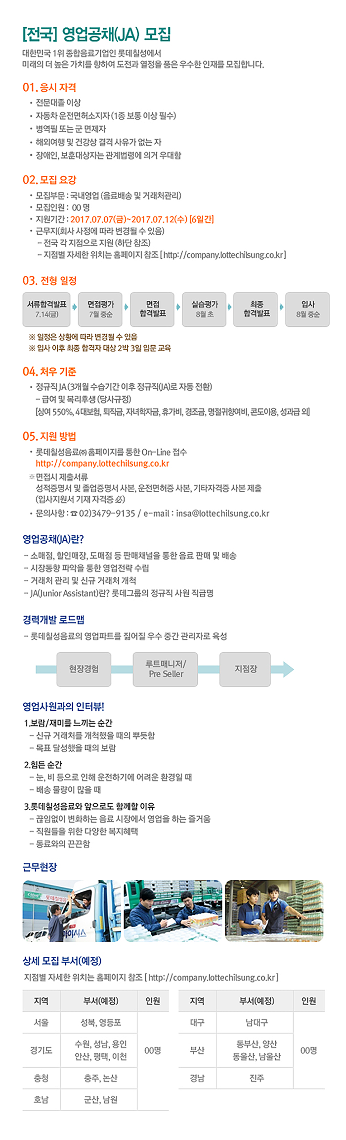 롯데칠성음료 [전국] 영업공채(JA) 모집