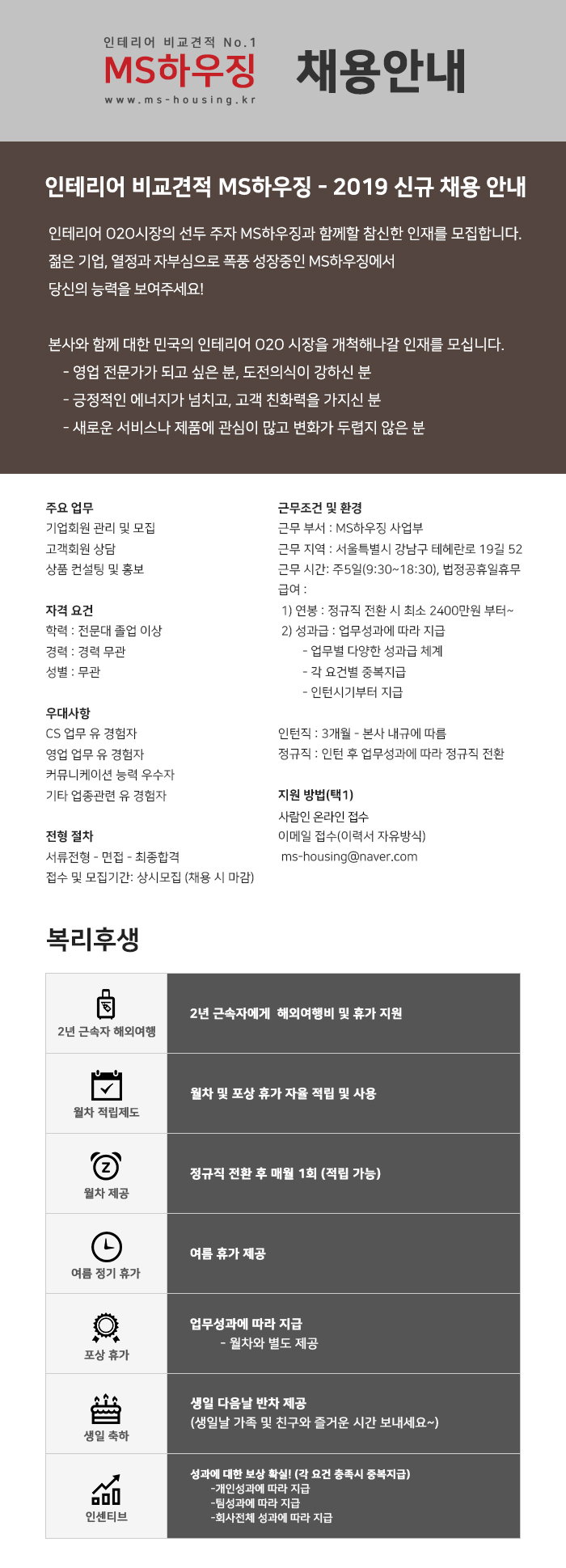 스타트업) MS하우징 -회원관리/영업관리/콜센터상담 정규직채용