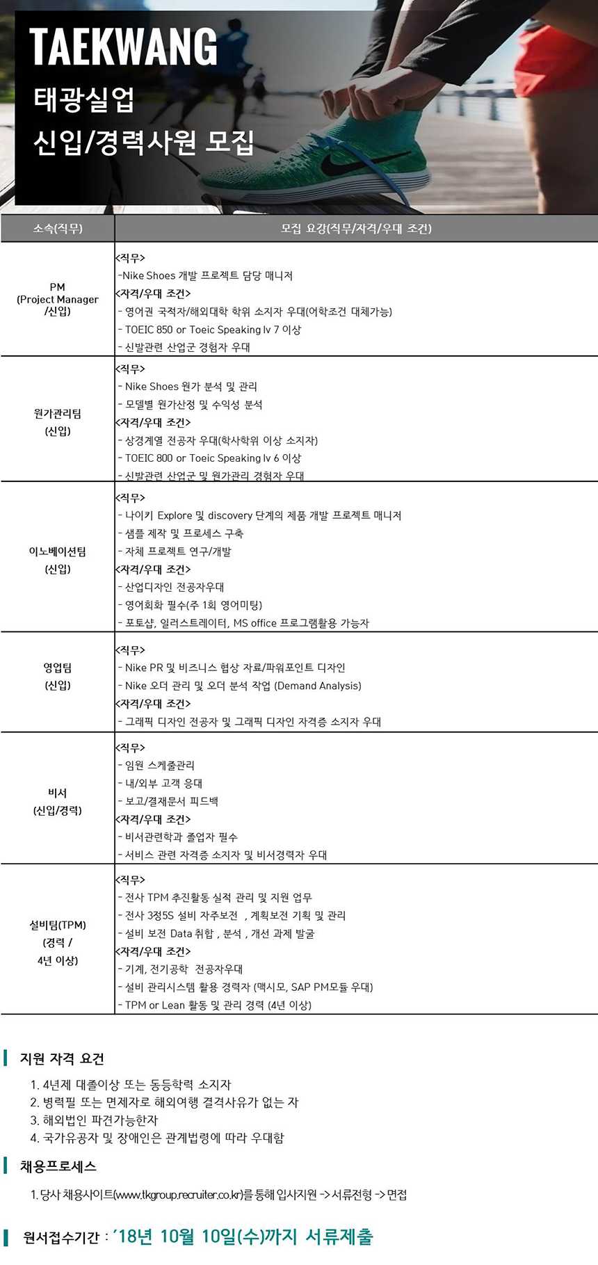 Tkg태광] 태광실업(나이키 슈즈 개발센터) 신입/경력 채용 - 사람인