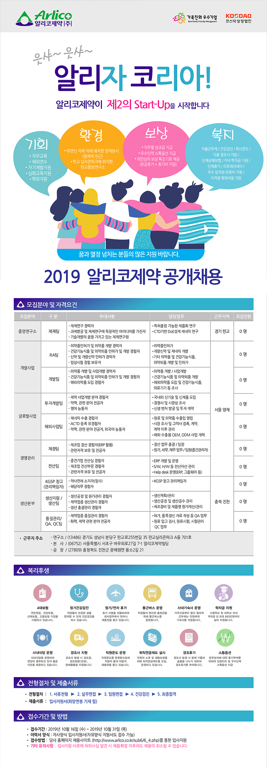 2019 알리코제약 신입/경력 공개채용
