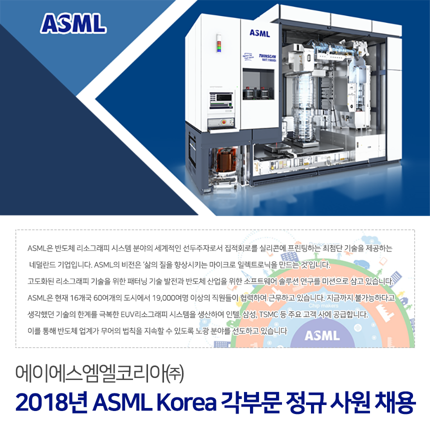 ASML Korea 각부문 경력사원 채용