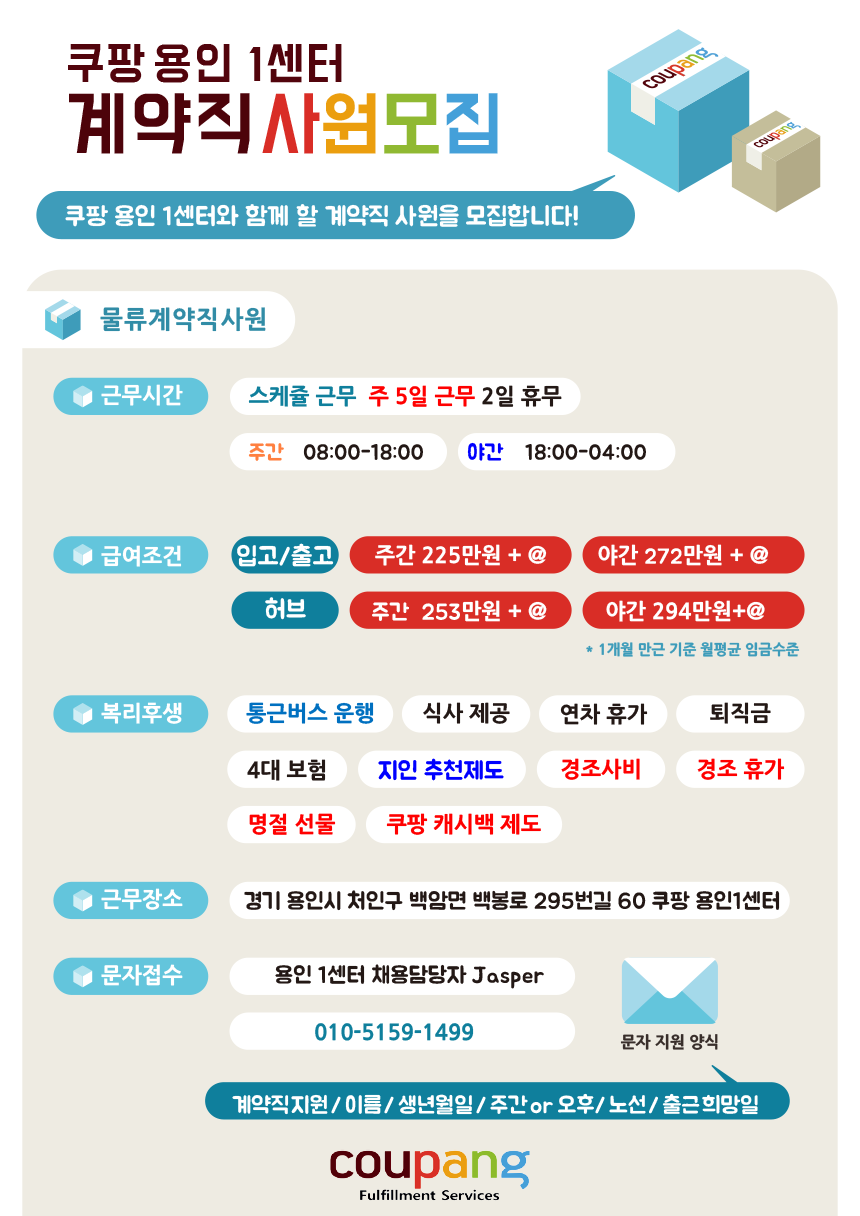 쿠팡풀필먼트서비스(유)] 쿠팡 용인1센터 사원 대규모 채용 - 사람인