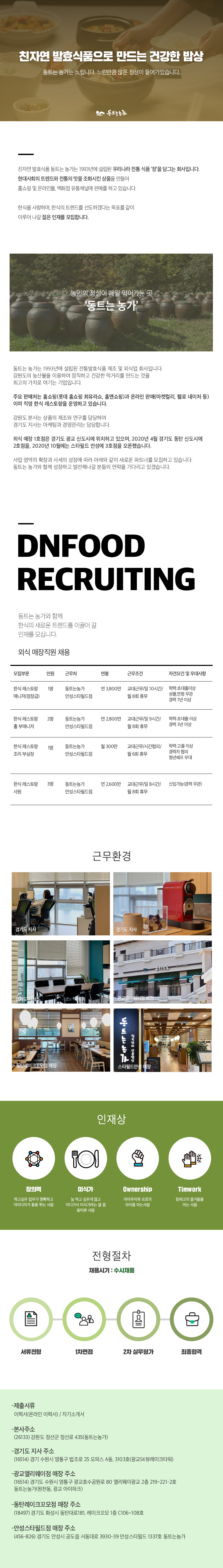 [동트는농가] 안성스타필드점 홀/주방 정규직 채용 