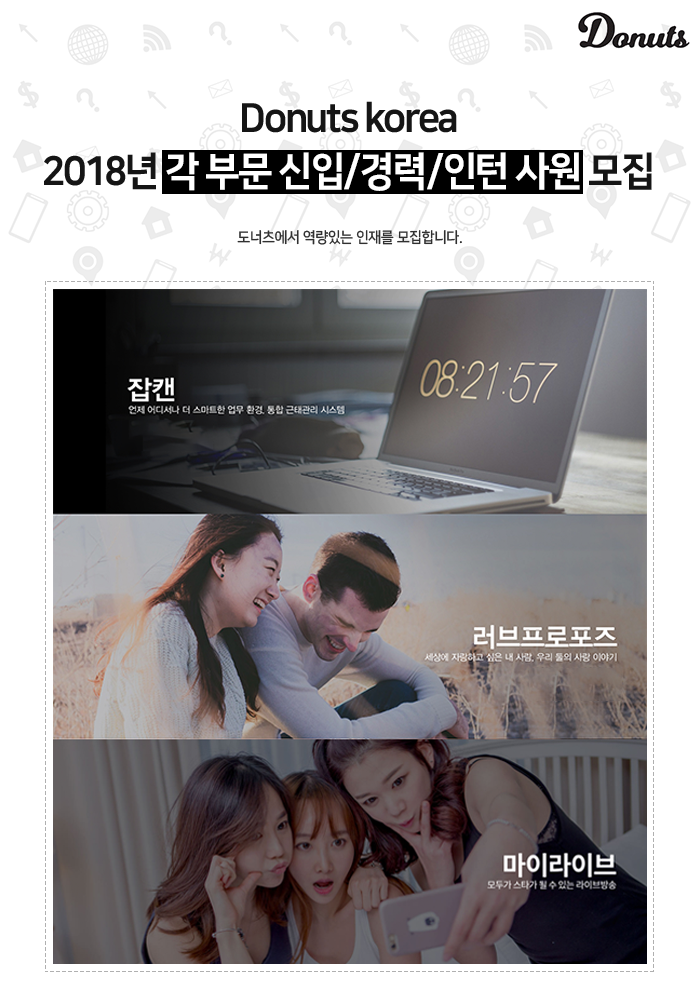 Donuts korea 2018년 각 부문 신입/경력/인턴 사원 모집
