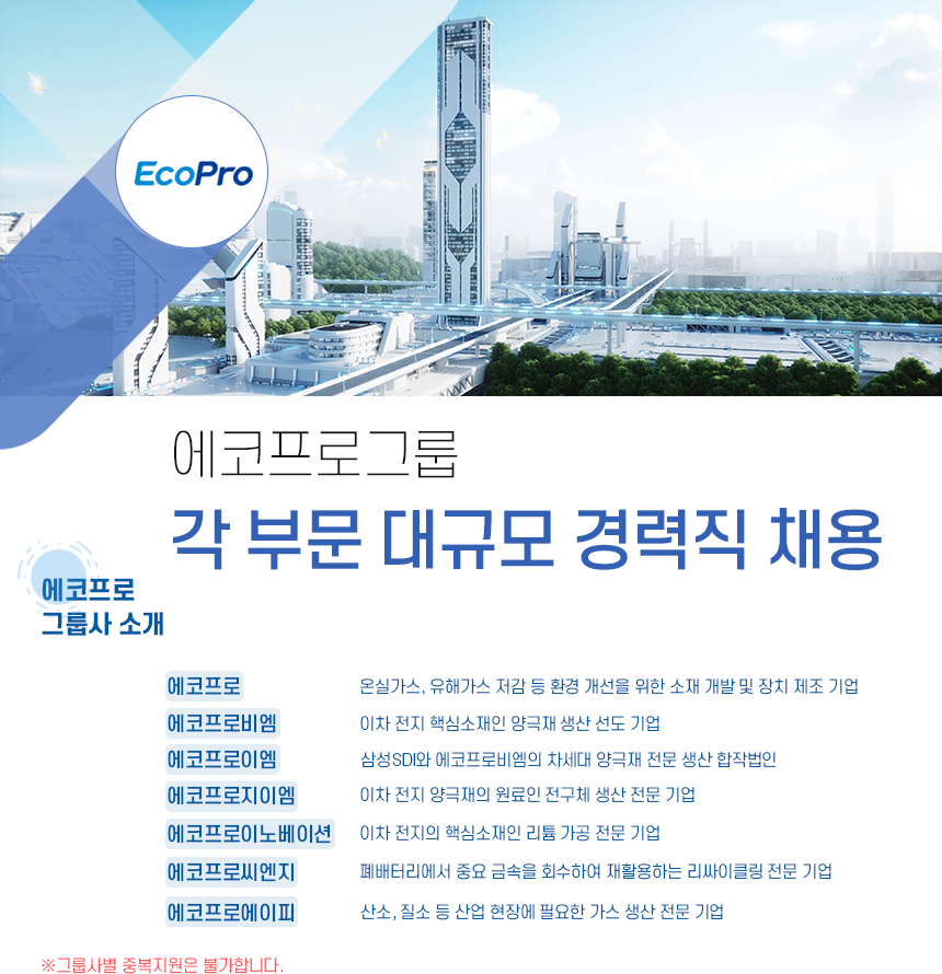 에코프로그룹 각 부문 대규모 경력직 채용