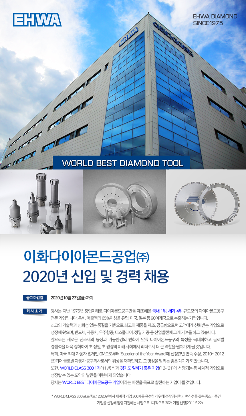 [이화다이아몬드공업(주)] 이화다이아몬드공업㈜ 2020년 신입 및 경력 채용 - 사람인