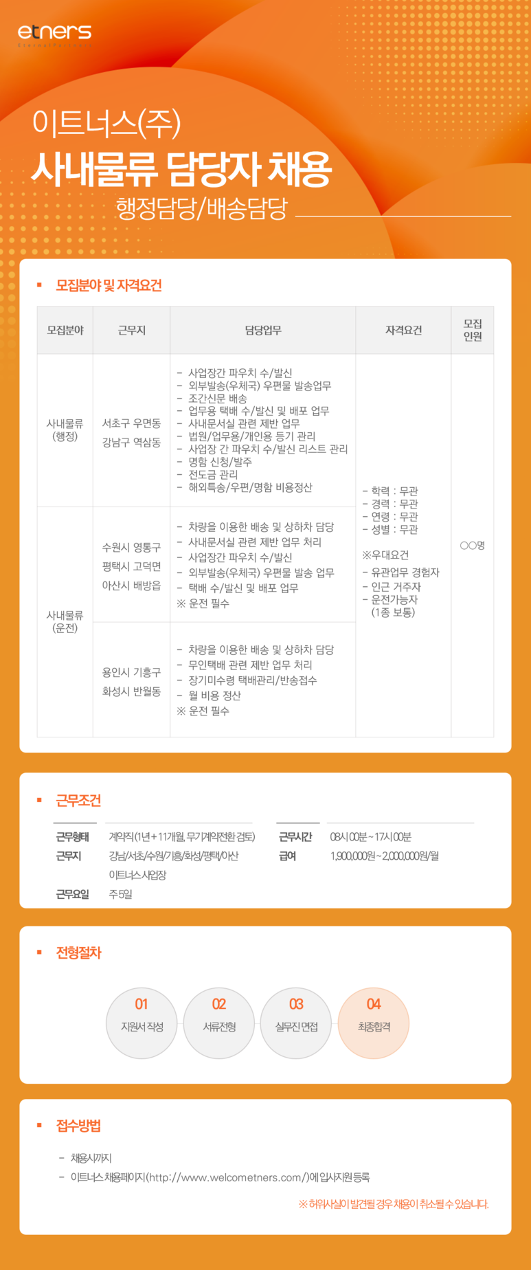 [이트너스(주)] [경기도 기흥/화성][충남 아산/천안] 사업장 사내물류(운전) 담당자 - 사람인