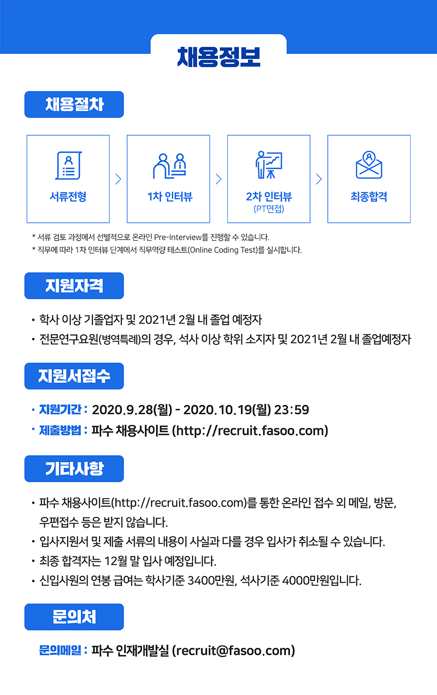 2020 파수 신입사원/전문연구요원 공개채용