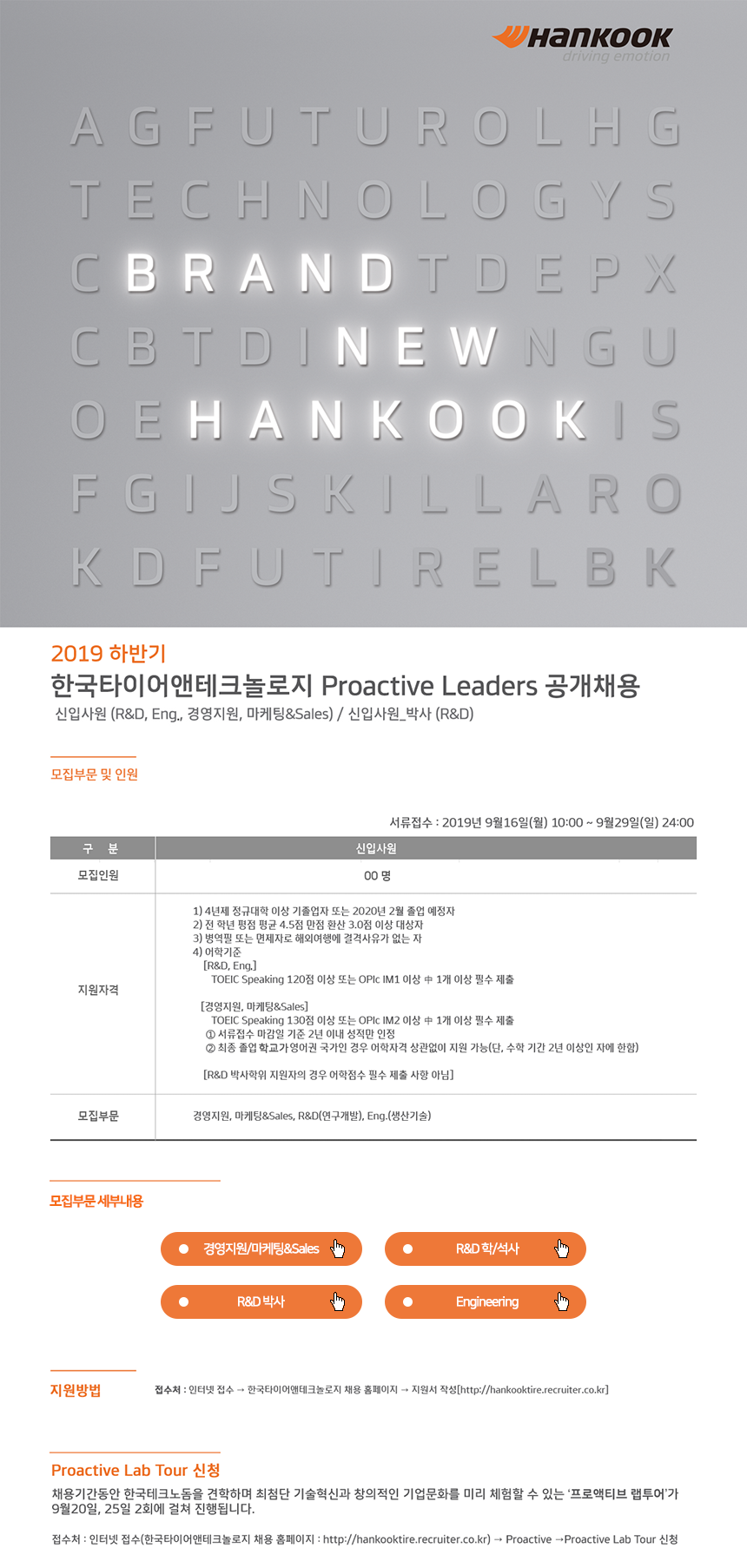 2019년 하반기 한국타이어 Proactive Leader 공개채용