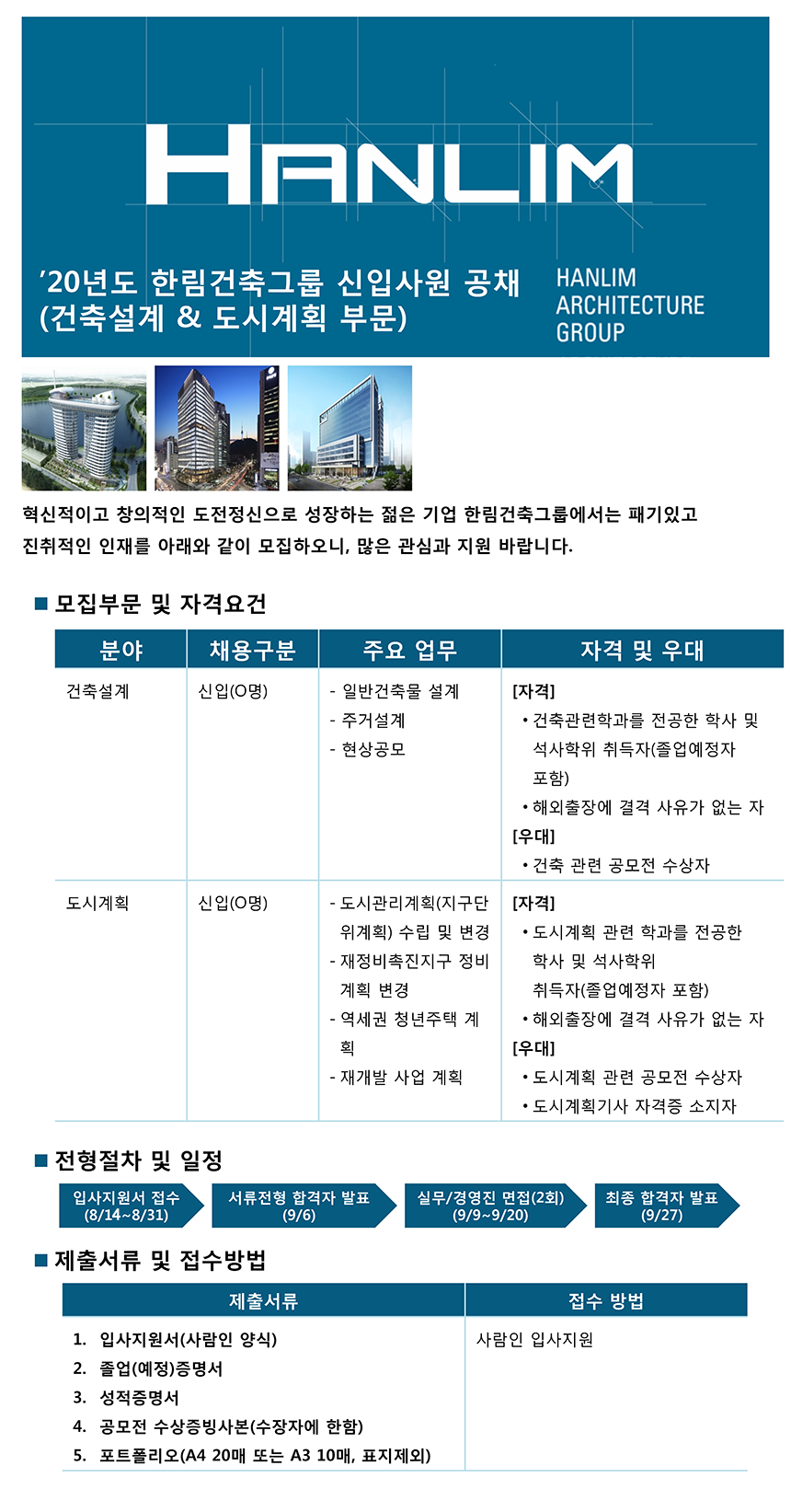 [(주)한림건축씨엠종합건축사사무소] 2020년도 한림건축 건축설계/도시계획 공채 모집 - 사람인