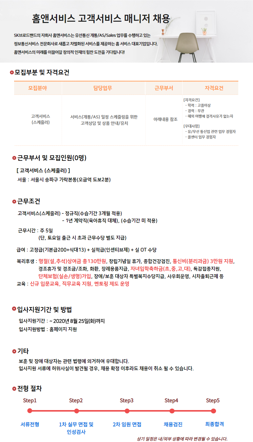 [홈앤서비스(주)] 홈앤서비스 고객서비스(스케줄러) 매니저 채용 - 사람인