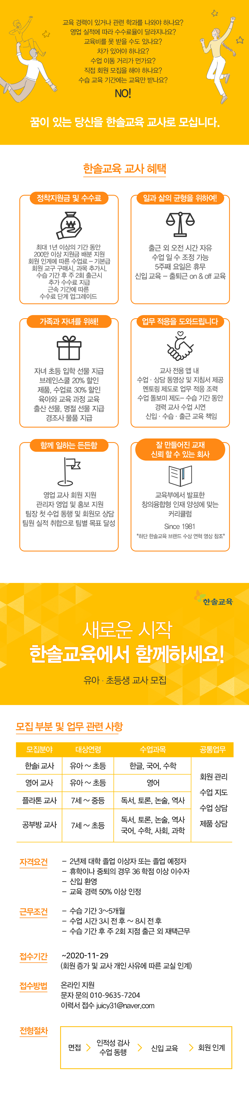 ㈜한솔교육 [5주휴무] 전국 유아 · 초등 교사모집