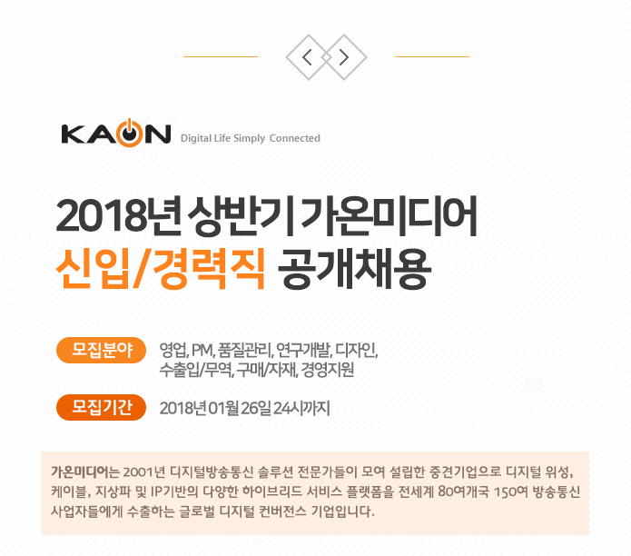 [가온그룹(주)] 2018년 상반기 가온미디어 신입/경력직 공개 채용 - 사람인