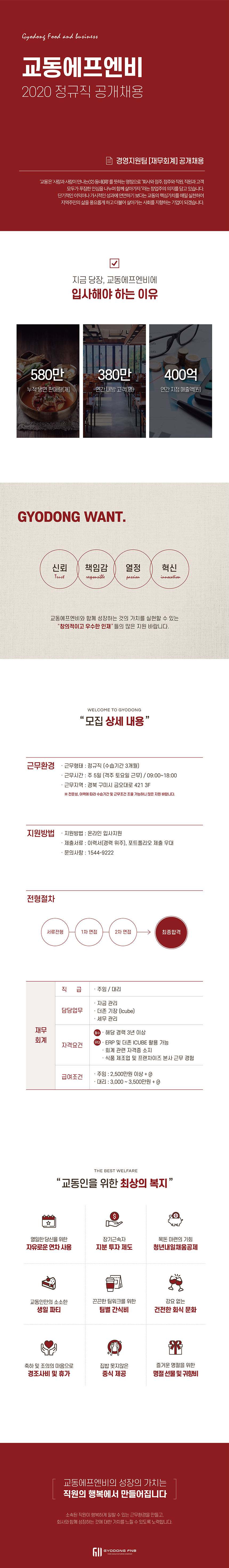 교동F&B 2020년 하반기 [재무/회계] 공개채용