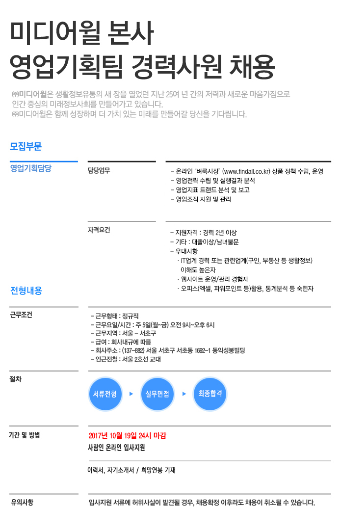 [㈜미디어윌 역삼지점] 미디어윌 본사 영업기획팀 경력사원 채용 - 사람인