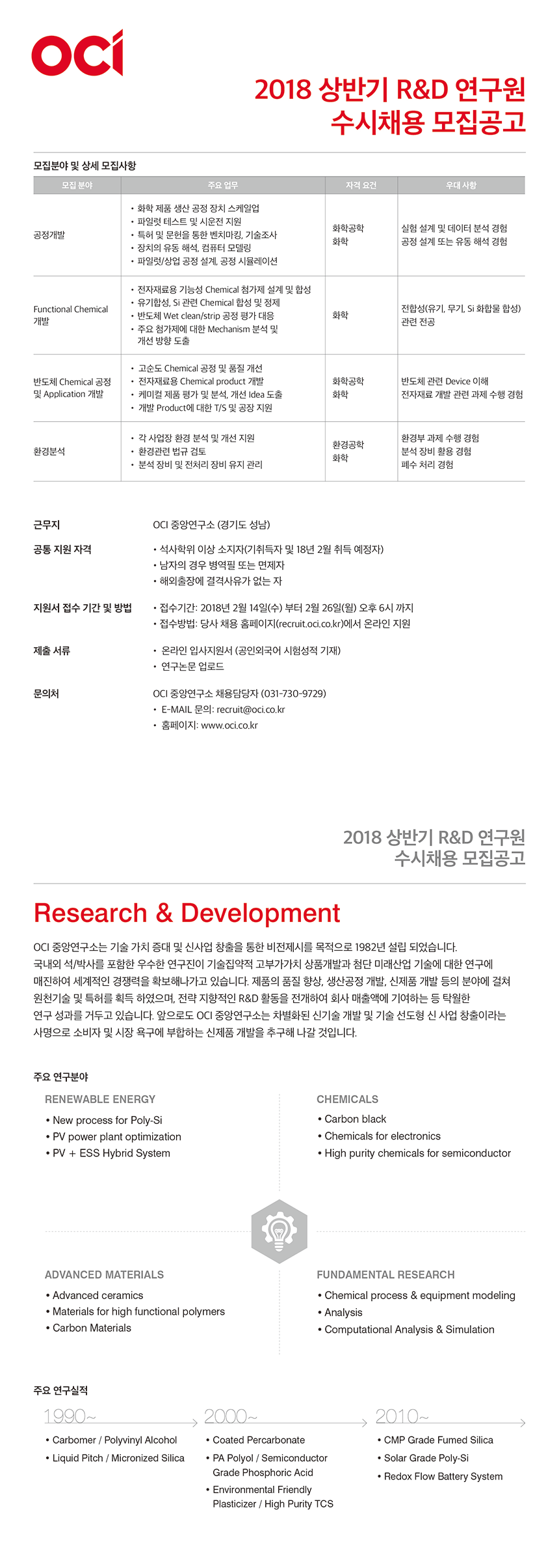 ㈜OCI 2018 상반기 R&D 연구원 수시채용