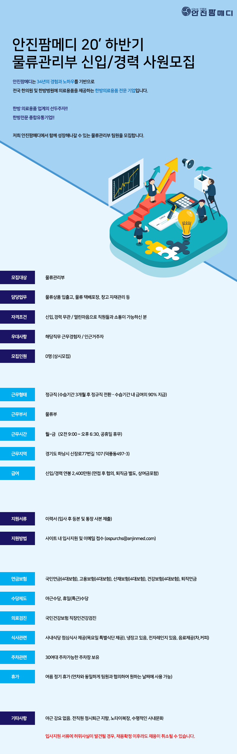 [안진팜메디] 20' 하반기 물류관리부 신입/경력 사원모집