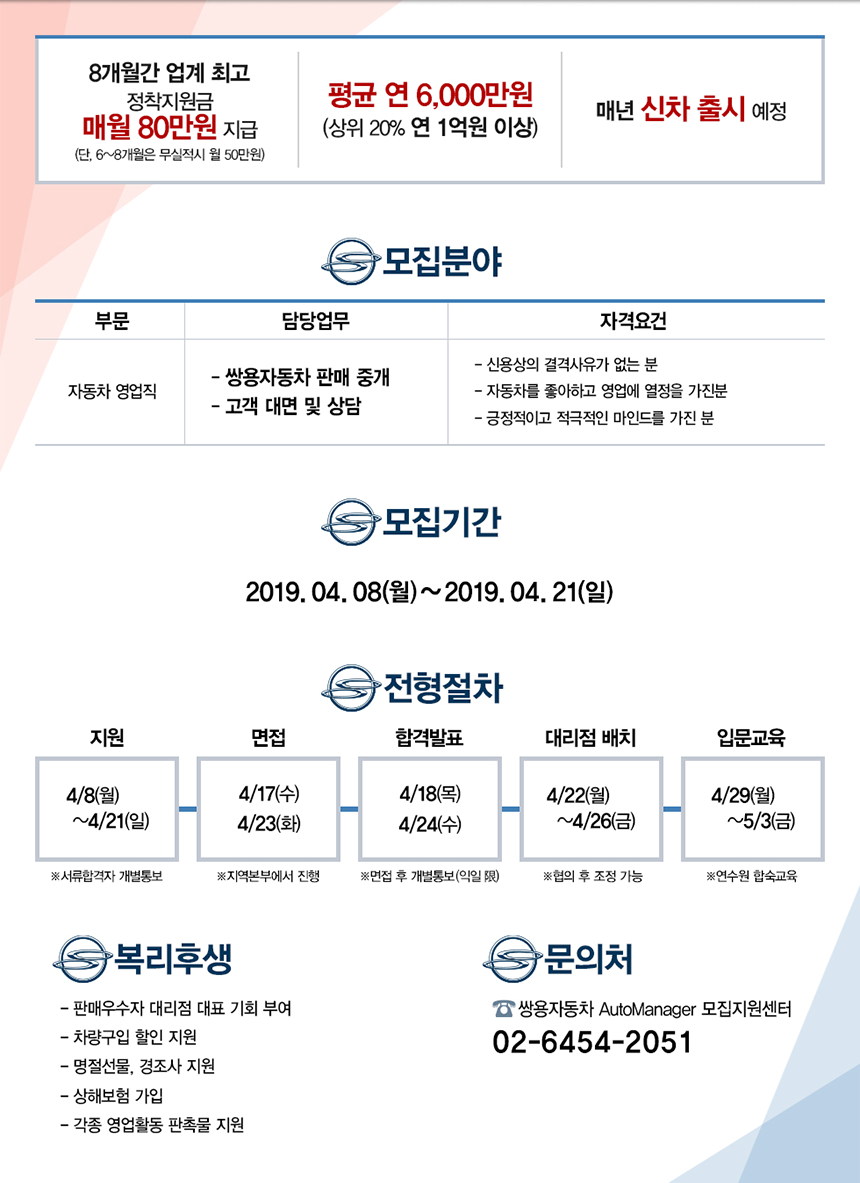 [케이지모빌리티(주)] [전국] 쌍용자동차 영업사원 모집 (면접비 지원) - 사람인